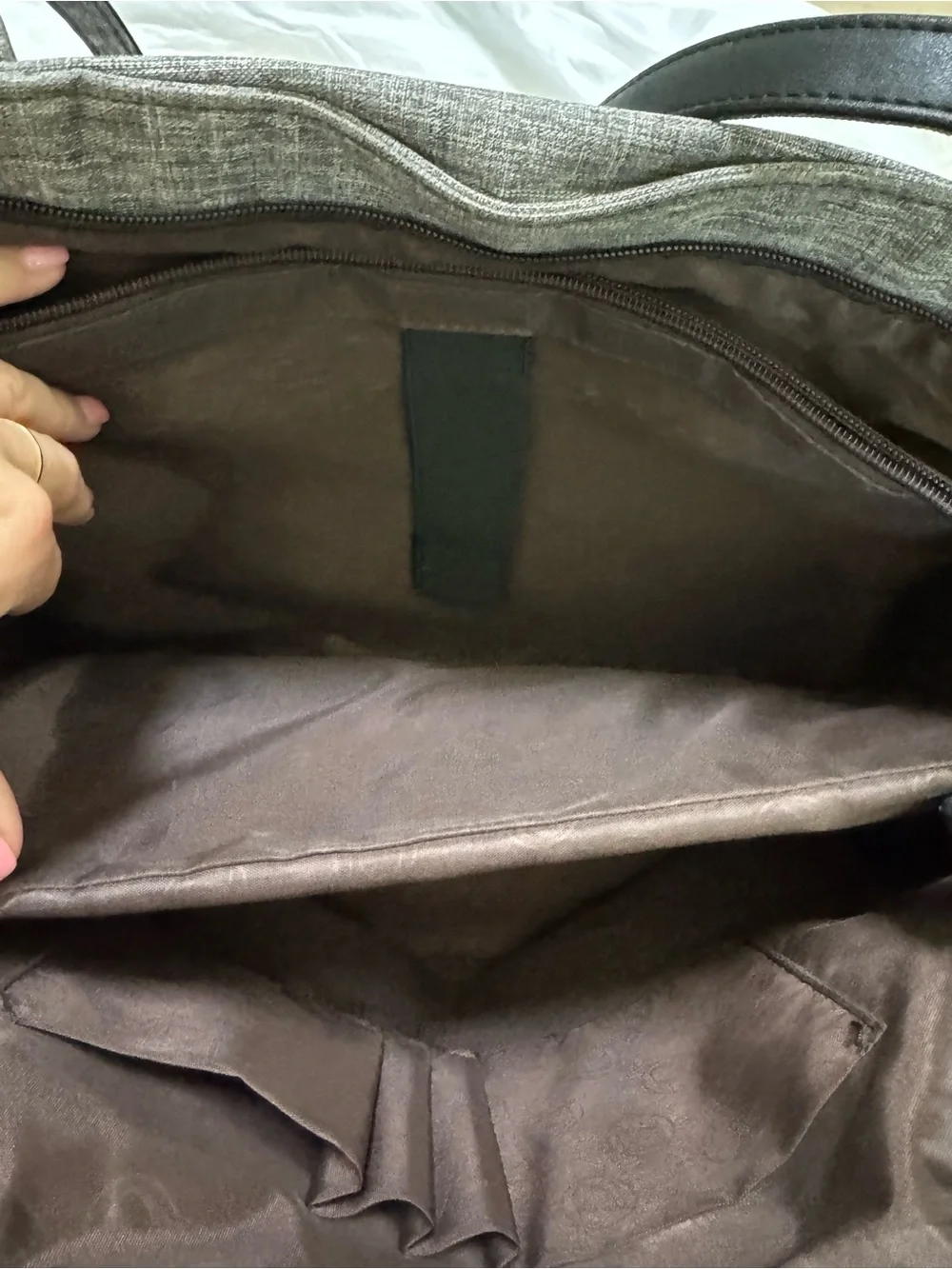 Sunny Snowy Gray Tote Bag for Men with Black Trim